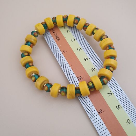 Vintage Lot of 4 Mix Yellow African & Trade Glass Beads Bracelet