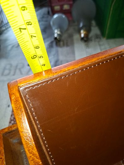 Wooden Desk Organizer features a Leather-Lined Compartment and Side Sections for Pens