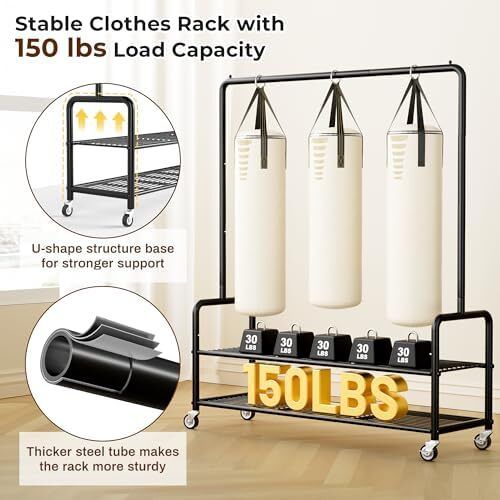 Heavy Duty Clothes Rail Rack with Shelves 46.5" Large Rolling Clothing Rack for Bedroom Hanging Rail for Clothes, Garment, Coat, Black