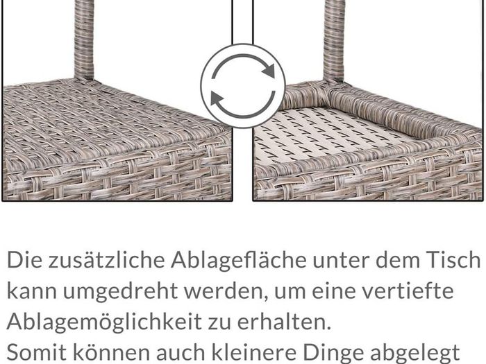 Polyrattan Side Table / Garden Table with Frosted Glass Table Top - 60-80 cm - Choice of Colours, 60cm, Grey / Beige