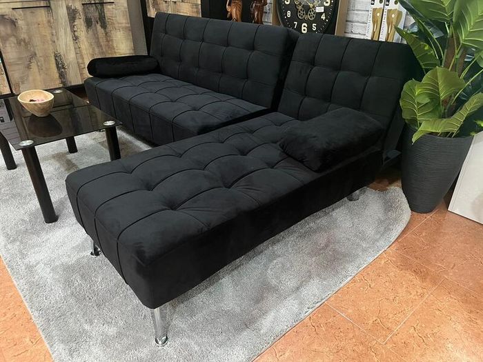 Black Velvet Nordic Comfort Chaise Sofa,198cm