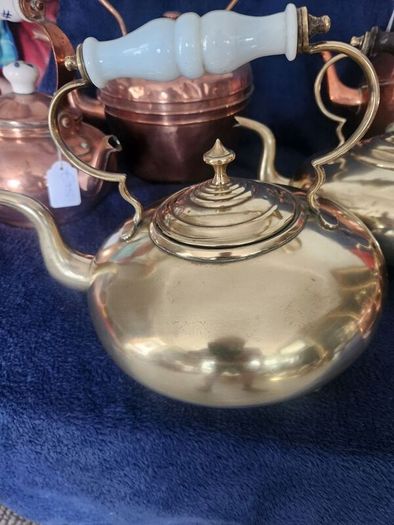 Vintage brass and cpper kettles. polished and beautiful.