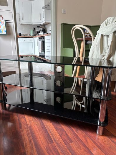 Black Glass & Chrome TV Stand