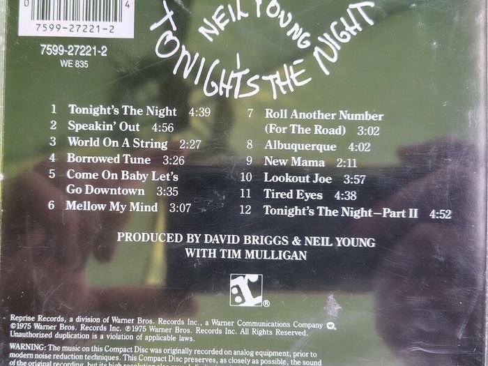 Neil Young - Tonight's The Night CD (1975) 90's Reissue EX+