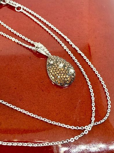 Diamond Orange Red Diamond & White Natural Diamond Pendant with Chain