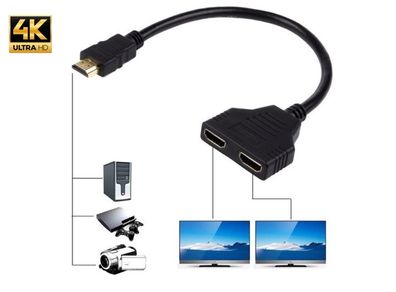 HDMI 4K@60Hz (Male) to 2xHDMI (Female) Splitter Extension Gold Plated Cable Adapter (Brand New/Warranty)