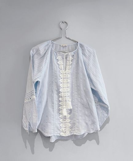Pre Owned River Island Light Blue Boho Lace Trim Blouse