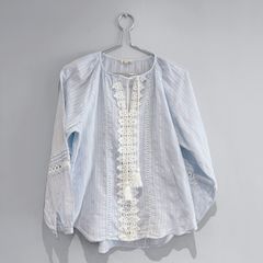 Pre Owned River Island Light Blue Boho Lace Trim Blouse