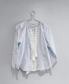 Pre Owned River Island Light Blue Boho Lace Trim Blouse