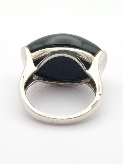 925 Vintage Sterling Silver Signed Chunky Blue Goldstone Ring