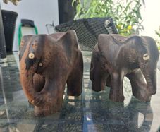 Lovely pair of Vintage Solid Rosewood Wooden Hand Carved Elephants
