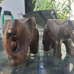 Lovely pair of Vintage Solid Rosewood Wooden Hand Carved Elephants