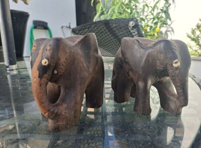 Lovely pair of Vintage Solid Rosewood Wooden Hand Carved Elephants