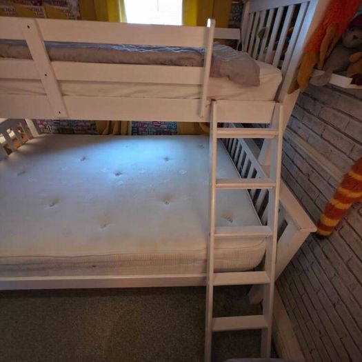 White wooden triple sleeper bunk bed - double and single