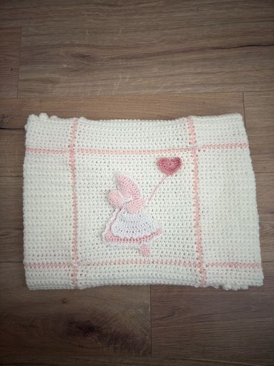 Hand made crochet Pink & White baby blanket