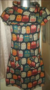Brand new Silver Silk Paris owl pattern  mini dress size L UK12 EUR40 Postage included