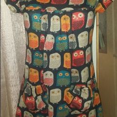 Brand new Silver Silk Paris owl pattern  mini dress size L UK12 EUR40 Postage included