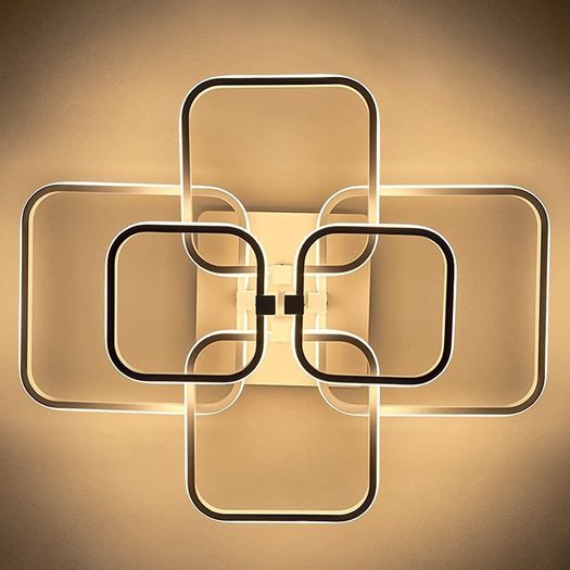 LED Dimmable Ceiling Lights with Remote, Chandelier Ceiling Light with 6 White Squares, Flush Mount Ceiling Lamp for Living Room Kitchen Office Bedroom Dining Room (FREE POSTAGE)