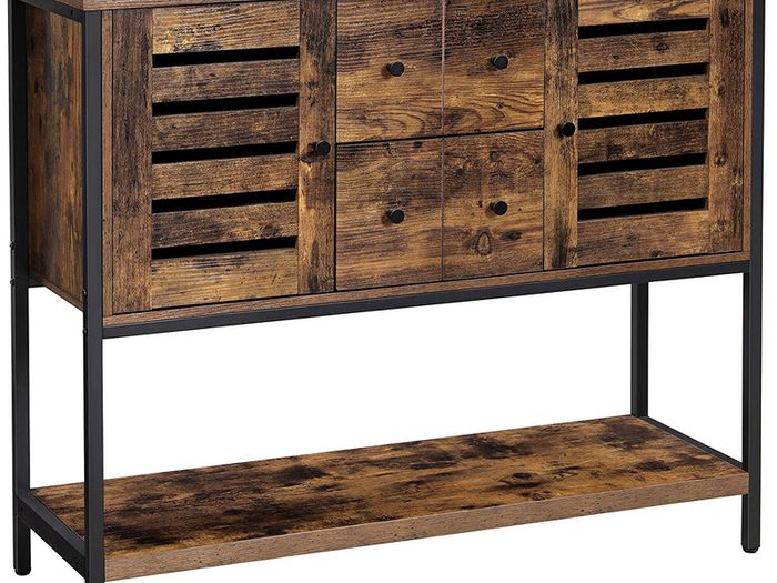 _Sideboard, cabinet with 2 drawers and doors, 1 shelf, for dining room, living room, kitchen, 100 x 35 x 84.5 cm, industrial design, vintage brown-black