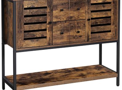 _Sideboard, cabinet with 2 drawers and doors, 1 shelf, for dining room, living room, kitchen, 100 x 35 x 84.5 cm, industrial design, vintage brown-black