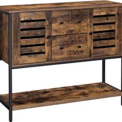 Sideboard, cabinet with 2 drawers and doors, 1 shelf, for dining room, living room, kitchen, 100 x 35 x 84.5 cm, industrial design, vintage brown-black