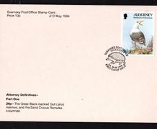 1994 Alderney 24p Definitive (The Great Black-backed Gull Larus Maninus  Post Office Stamp-Card used with same stamp tied by first day cover cancel