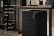 Rolling Filing Cabinet With Lock 3 Drawer Mobile Office Cabinet On Castors Black