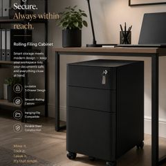Rolling Filing Cabinet With Lock 3 Drawer Mobile Office Cabinet On Castors Black