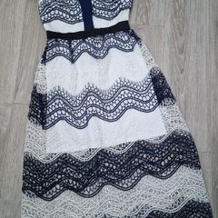 Ladies navy&white lace off-shoulder dress Medium