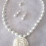 Handmade Statement White Bridal Necklace with Large Rose Pendant & earrings in a GIFT BOX Image 2