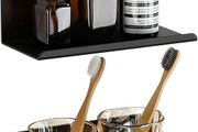 Black Floating Wall Shelves Self Adhesive, Decorative Rack, 20CM Wall Mounted Floating Shelves for Bathroom, Kitchen, Living Room, Screw Mounting, Set of 2