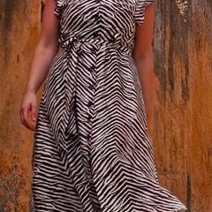Brown cream zebra print shirt dress size 10-12 (viscose)