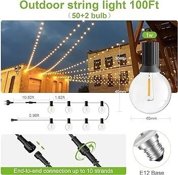 30M/100Ft IP45 Waterproof LED Festoon Lights Outdoor, Indoor Outdoor Globe String Lights for Garden, Yard, Wedding, Christmas, Backyard, Terrace, Party