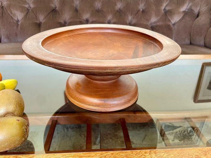 Vintage MCM Wood Fruit Pedestal Bowl Tazza
