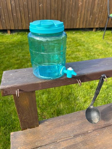 Hand made solid timber mud kitchen with stool with accessories