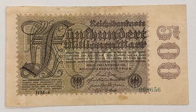 Germany 500 Million Mark 1923 Banknote
