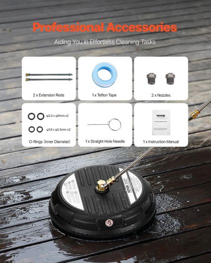 15 Pressure Washer Surface Cleaner, Plastic Pressure Washer Attachments with 4 Wheels, 4000 Max PSI, 1/4 Quick Connector, 2 Spray Nozzles, 2 Extended Wands for Driveway, Sidewalk, Patio, Deck