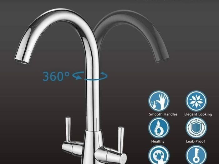 Kitchen Mixer Tap Dual Lever Swivel Spout Chrome Sink Taps (FREE POSTAGE)