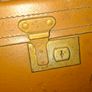 Vintage Hard Travel Suitcase, 1940s to 1950s, featuring a rigid textured brown exterior, metal corner guards, and a molded carry handle, Measurements are in the photo's, Postage Available or Collection Image 5