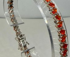 Silver D'joy Crimson Fire Opal & White Zircon Linking Bracelet