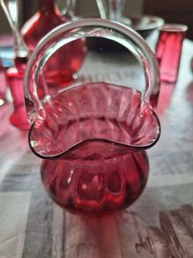 Old Cranberry Glass Basket Bowl for sale, Postage Available