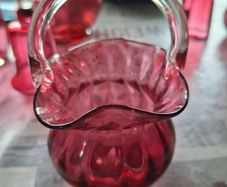 Old Cranberry Glass Basket Bowl for sale, Postage Available