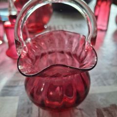 Old Cranberry Glass Basket Bowl for sale, Postage Available