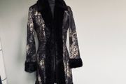 Long line jacket indigo/gold with black faux fur