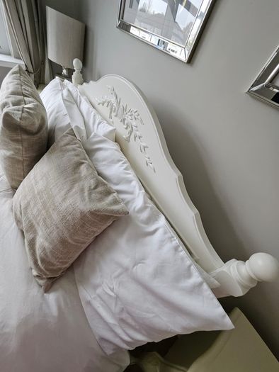 Elegant French-Style White Wooden Double Bed Frame