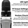 13Pc Cordless Drill Driver 20V-Max Li-Ion Battery 1 Hour Fast charge, Electric Screwdriver, Accessory Kit, LED Work Light & Charger Included (FREE POSTAGE) Image 2