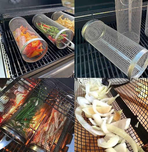 BBQ Net Tube - Rolling Grilling Basket, Greatest Grilling Basket Ever, Stainless Steel Wire Mesh Cylinder Grill Basket, Portable Outdoor Camping Non-stick Barbecue Bag for Fish Vegetable