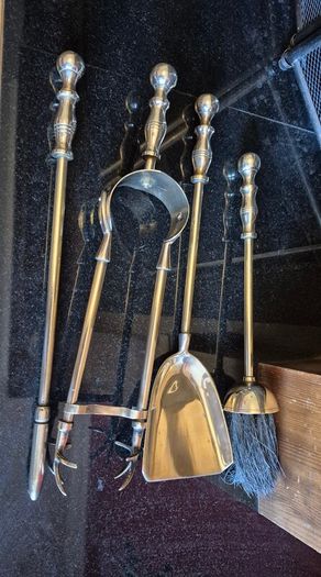 Vintage Solid Brass Fireplace Companion Set  5 Piece
