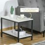 Modern Coffee Table Set of Two, Marble-Effect Nesting Side Tables with Steel Frame for Living Room, White, Black Image 7