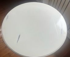 white occasional table  , " shabby chic" vintage style in white painted wood , decorative legs and finial